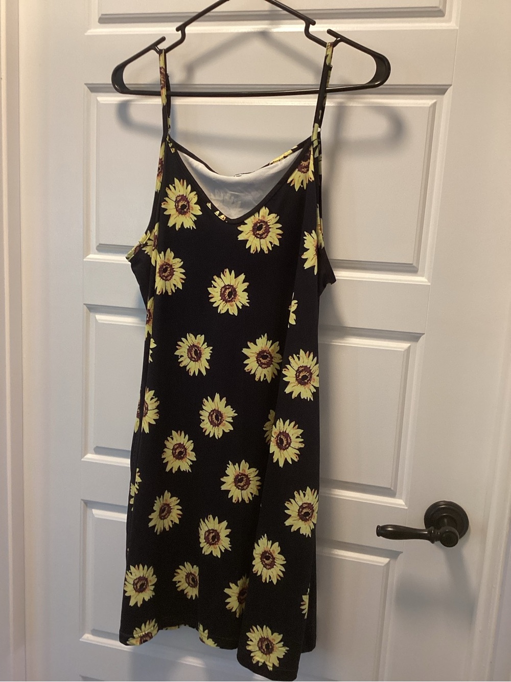 Sunflower Print Spaghetti Strap Summer Dress - Black & Yellow